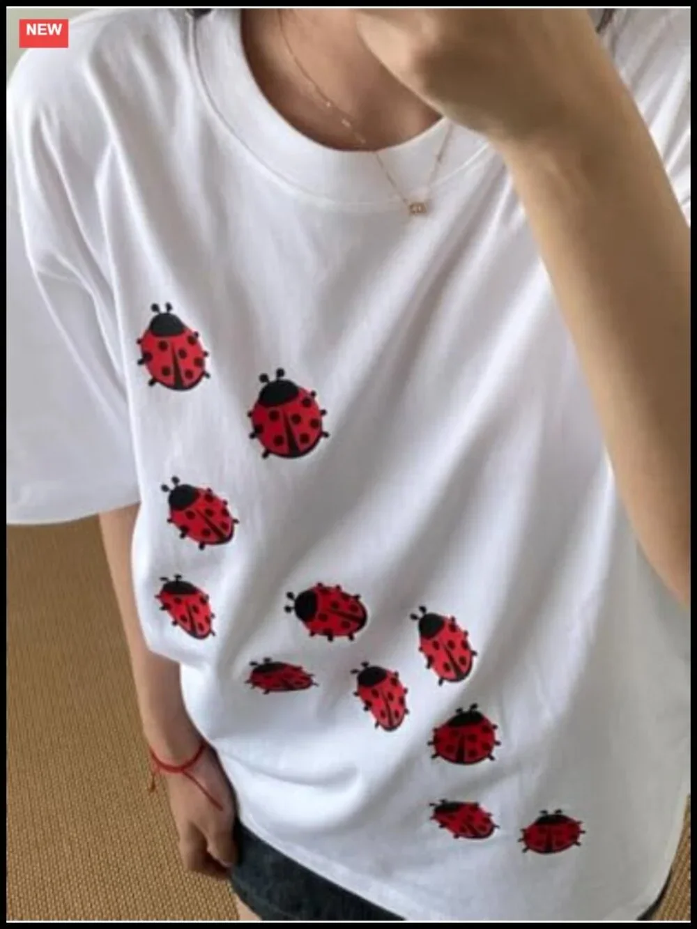 Oversized Ladybug Graphic Tee Whimsical Twee Cotton Relaxed Fit